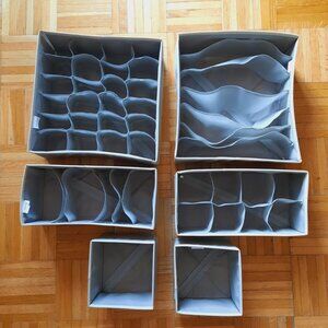 Drawer Organizer Divider, 6 Pieces, Fabric, Foldable, Underwear's storage,. Grey